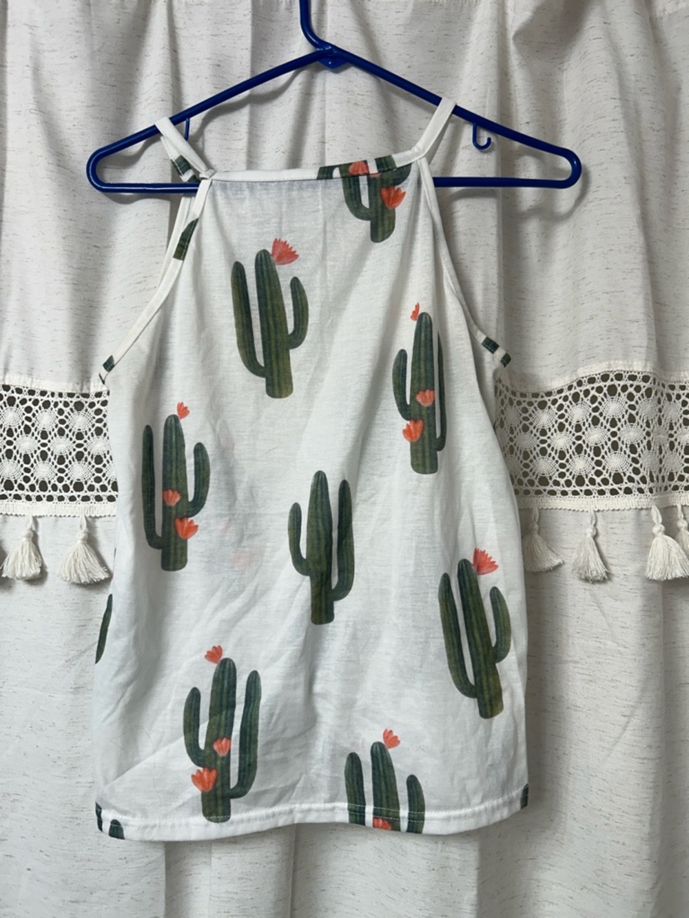 Cactus-Print White Halter Tank Top - Picture 2 of 3